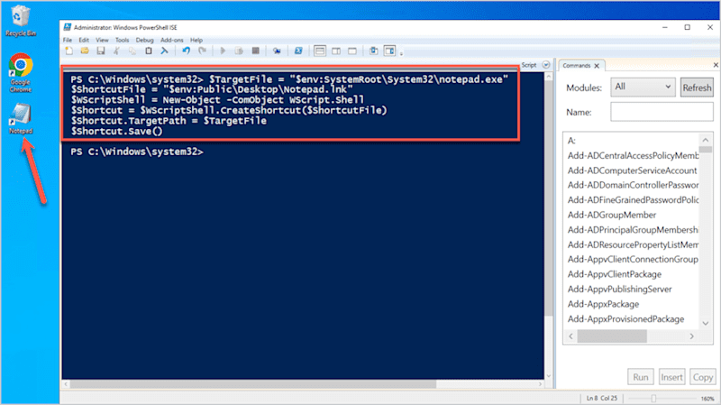 Create a Shortcut on the User Desktop using PowerShell